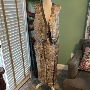 Elegant Snake Print 100% Leather Midi Skirt (Size 14) and Vest (Size L)